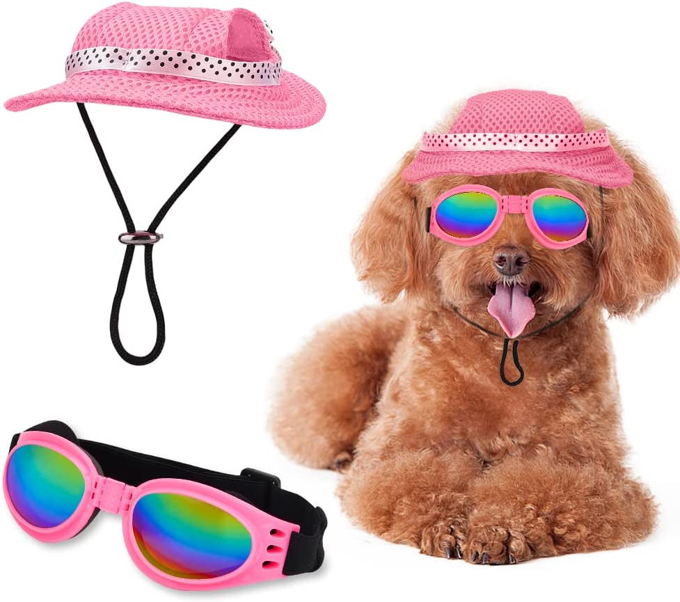 Sebaoyu Dog Hat and Sunglasses Summer Dog Baseball Cap Pet Puppy Visor Hats Sunbonnet Outfit with Ear Holes Doggy Cat Goggles for Small Medium Breed (Sky Blue, Small) Animals & Pet Supplies > Pet Supplies > Dog Supplies > Dog Apparel Sebaoyu Pink#2 Small 