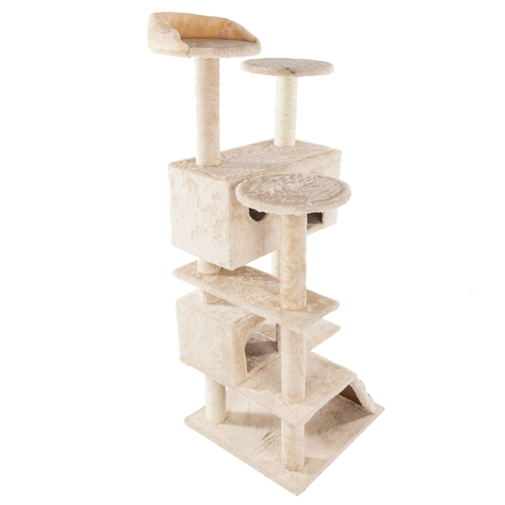 Lowestbest 52" Cat Activity Tree, Cat Tower with Sisal-Covered Scratcher Slope, Scratching Posts, Plush Perches, Activity Centre Multi-Level Cat Condo Furniture for Kittens Pets, Beige Animals & Pet Supplies > Pet Supplies > Cat Supplies > Cat Furniture Lowestbest   