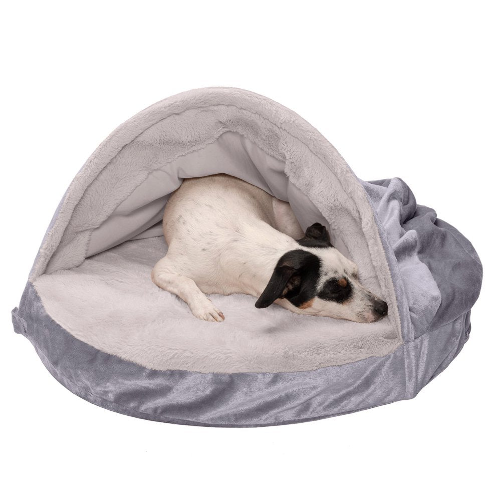 Furhaven Pet Dog Bed | Orthopedic Wave Fur & Velvet Snuggery Burrow Pet Bed for Dogs & Cats, Dark Gray, 26" Base Animals & Pet Supplies > Pet Supplies > Cat Supplies > Cat Beds FurHaven Pet   