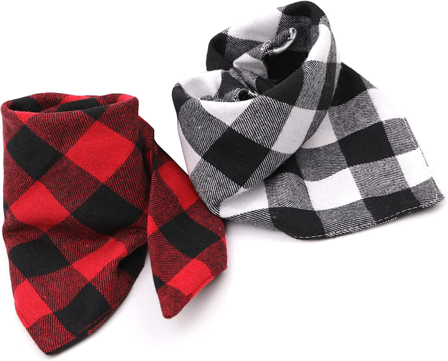 2 Pack Dog Bandana Christmas Pet Triangle Classic Plaid Scarves Thanksgiving Dog Scarfs for Small Medium Large Dogs Adjustable Dogs Bibs Scarfs for Girl and Boy(Large, Black Grid and Red Grid)