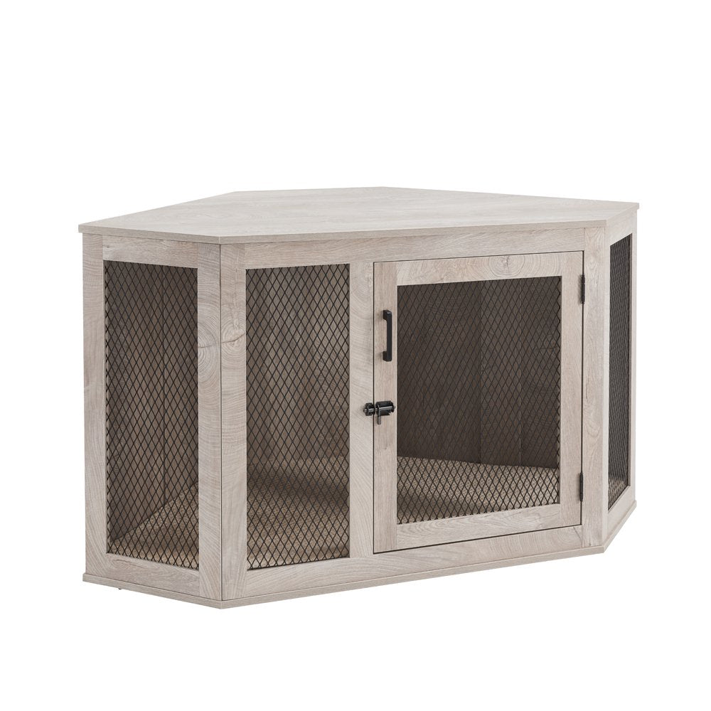 Unipaws Corner Dog Crate, Dog Crate Furniture with Cushion, Dog Kennel with Wood and Mesh, Dog House for Limited Room (Medium, Weather Gray) Animals & Pet Supplies > Pet Supplies > Dog Supplies > Dog Houses Unipaws   