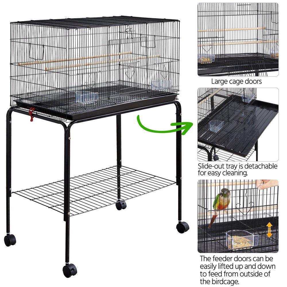 Smilemart 47" Metal Bird Cage with Slide-Out Tray and Rolling Stand, Black Animals & Pet Supplies > Pet Supplies > Bird Supplies > Bird Cages & Stands SmileMart   