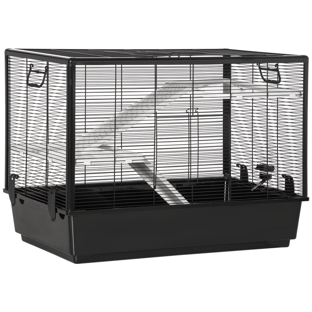 Pawhut Small Animal Cage Habitat Indoor Pet Play House for Guinea Pigs Hamsters Chinchillas, with Accessories Water Bottle Balcony Ramp Food Dish, 31.5"X19"X 22.75", Black Animals & Pet Supplies > Pet Supplies > Small Animal Supplies > Small Animal Habitats & Cages Aosom LLC   