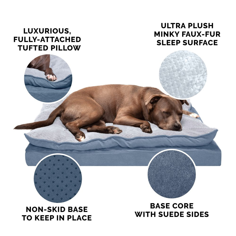 Furhaven Pet Products Orthopedic Mink Fur & Suede Pillow-Top Pet Bed for Dogs & Cats, Stonewash Blue, Large Animals & Pet Supplies > Pet Supplies > Cat Supplies > Cat Beds FurHaven Pet   