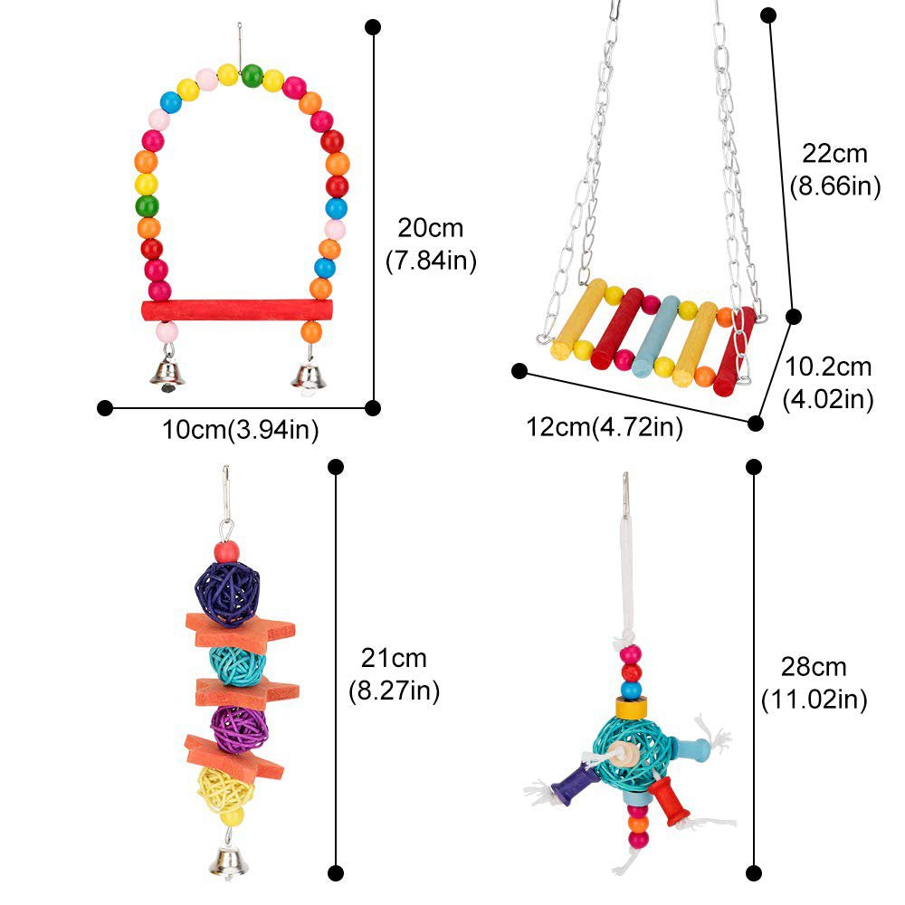 Tycncty 8Pcs Bird Parrot Toys Bird Swing Hanging Toy Bird Cage Toys Hammock Swing Ladder Perch Chewing Toys for Parrots Animals & Pet Supplies > Pet Supplies > Bird Supplies > Bird Ladders & Perches Tycncty   