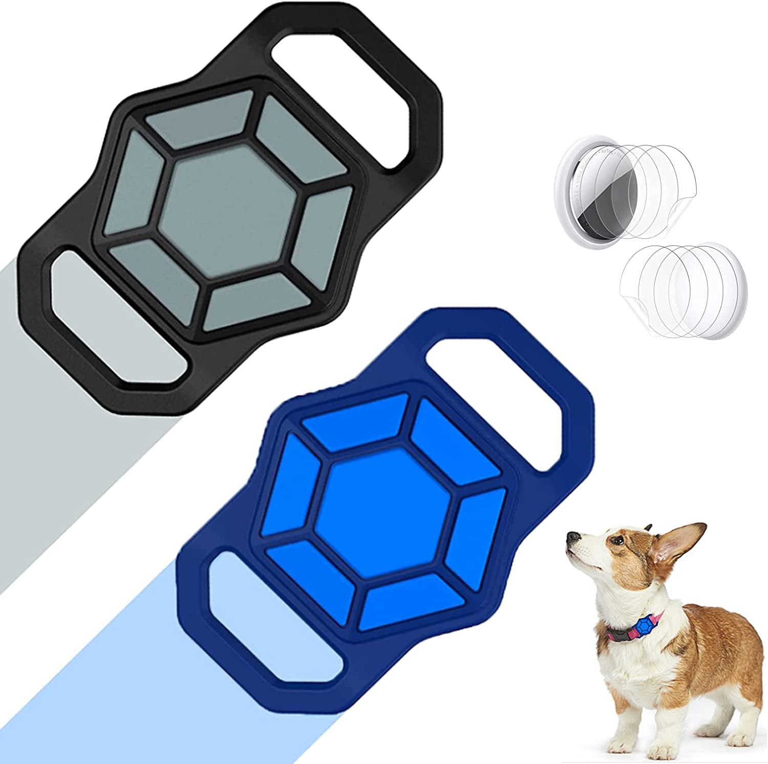 Neotrixqi Airtag Dog Collar Holder, Airtag Holder Accessories for Apple Airtags Tracker with 4 Pack HD Protective Film, Silicone Air Tag Case for Air Tags Pet Collar Loop Necklace Backpack Bag Electronics > GPS Accessories > GPS Cases NeotrixQI Black Blue  