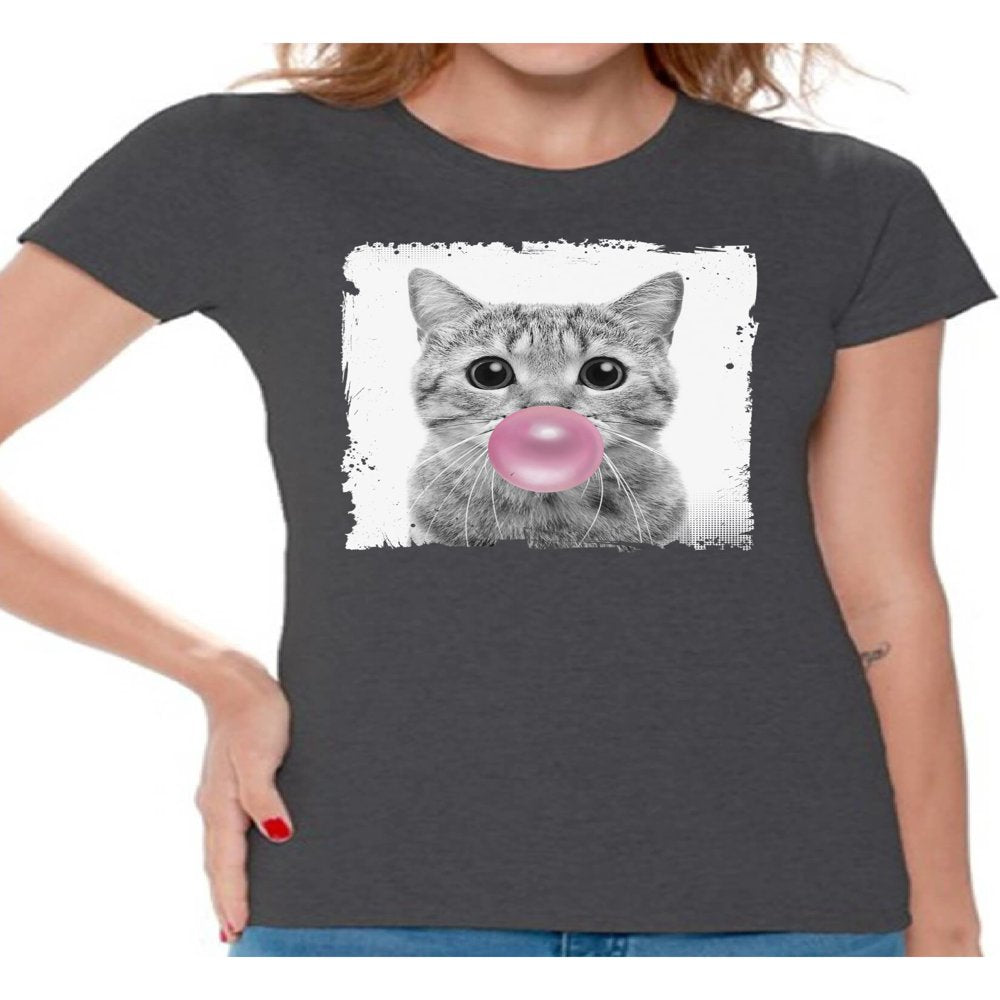 Awkward Styles Baby Cat Shirt Women T Shirt Little Cat Blowing Gum T Shirt Funny Animal Clothes T-Shirt for Woman Funny Animal Lovers Gifts for Her Cat Clothing Cat T Shirt Cute Animal T Shirt Animals & Pet Supplies > Pet Supplies > Cat Supplies > Cat Apparel Awkward Styles Charcoal S 