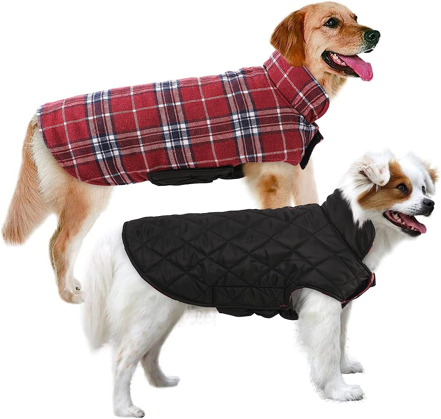 MIGOHI Dog Jackets for Winter Windproof Reversible Dog Coat for Cold Weather British Style Plaid Warm Dog Vest for Small Medium Large Dogs, Green XXL