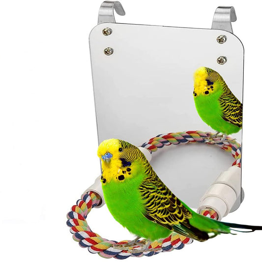 Luonfels Bird Mirror with Rope Perches Birds Mirrors with a Stand for Cage Animals & Pet Supplies > Pet Supplies > Bird Supplies > Bird Cages & Stands Luonfels   