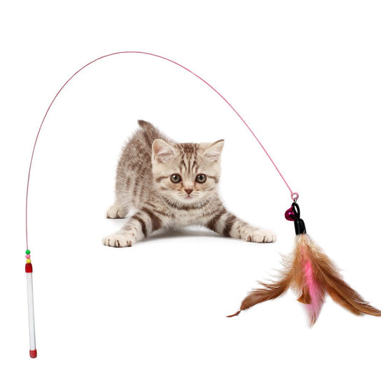Feather Teaser Wand Cat Toy with Bell