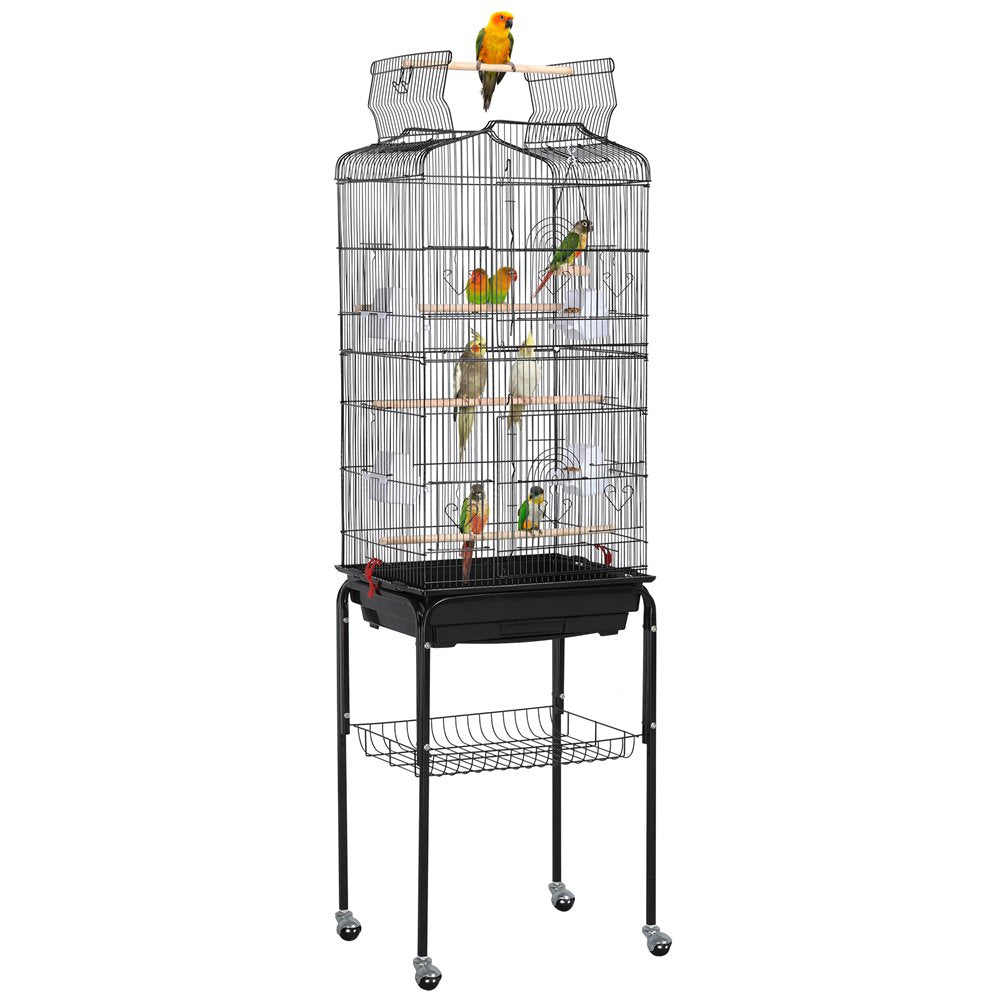 Smilemart 64" Open Top Metal Bird Cage with Detachable Rolling Stand, Teal Blue Animals & Pet Supplies > Pet Supplies > Bird Supplies > Bird Cages & Stands SmileMart Black  