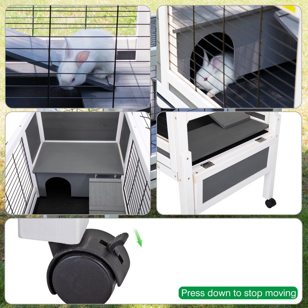 Rabbit Hutch with Wheels, Indoor Outdoor Small Animal Houses & Habitats, Large Bunny Cage with Removable Tray, Single Level Guinea Pig Hamster Hutch Animals & Pet Supplies > Pet Supplies > Small Animal Supplies > Small Animal Habitats & Cages VIK   