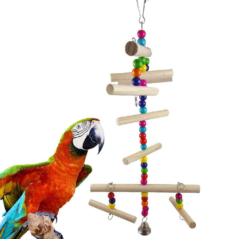 Bird Cage Toys Parrot Wood Perch Ladder Chew Toy Colorful Beads Wooden Blocks Animals & Pet Supplies > Pet Supplies > Bird Supplies > Bird Ladders & Perches Leimezsty   