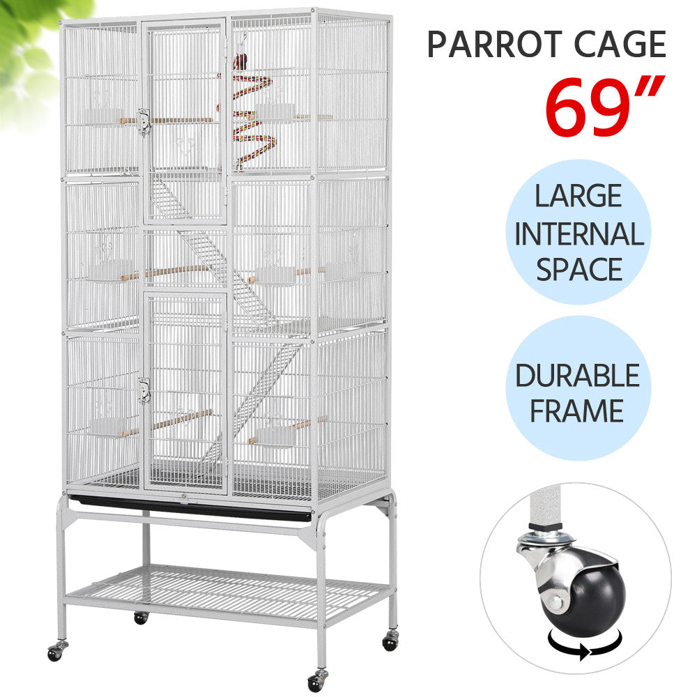 Smilemart 69" H Rolling Extra Large Metal Bird Cage with Detachable Stand for Parrots, Black Animals & Pet Supplies > Pet Supplies > Bird Supplies > Bird Cages & Stands SmileMart White  