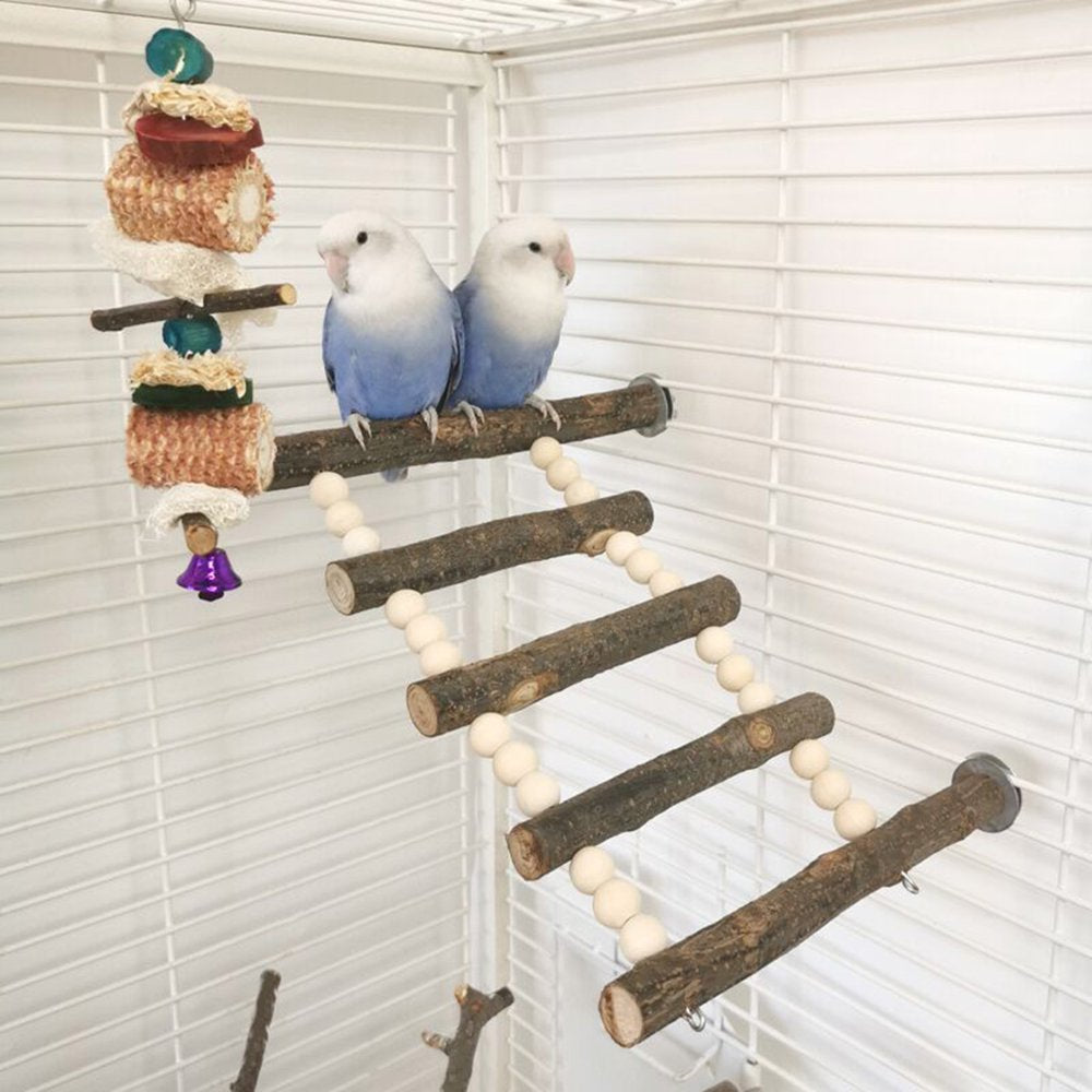 Bird Stand Bite Resistant Easy to Disassemble Various Angle Installation Natural Materials Climb and Play Perched Portable Pet Bird Parrot Wooden Ladder for Indoor