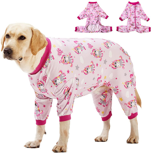 Lovinpet Large Dog Pajamas, Lightweight Stretch Knit, Unicorn Rose Pink Print/Post Surgery Shirt/Uv Protection, Pet Anxiety Relief, Wound Care for Large Dog Onesies /2XL Animals & Pet Supplies > Pet Supplies > Dog Supplies > Dog Apparel LovinPet   