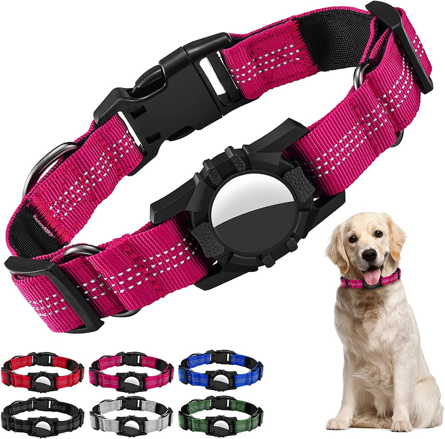 Dog Collar for Airtag, Reflective Adjustable Pet Collar for Apple Airtags, Soft Nylon Dog Collars with Air Tag Holder Case, Durable Apple Airtag Dog Collar Accessores for Puppy Dogs (XS, Black) Electronics > GPS Accessories > GPS Cases iSurecoube Rosy Medium(13.5"-16.2") 
