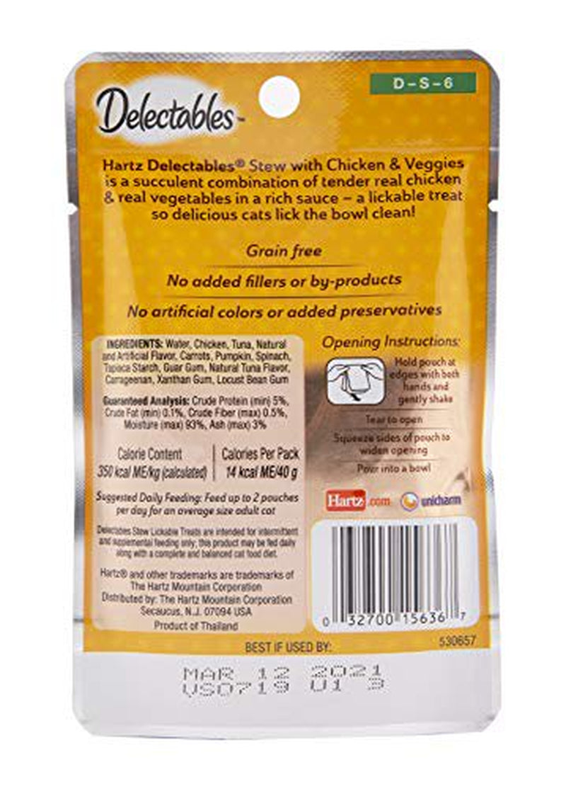 Hartz Delectables Stew Lickable Wet Cat Treats for Adult & Senior Cats, Chicken & Veggies, 12 Count Animals & Pet Supplies > Pet Supplies > Cat Supplies > Cat Treats Hartz   