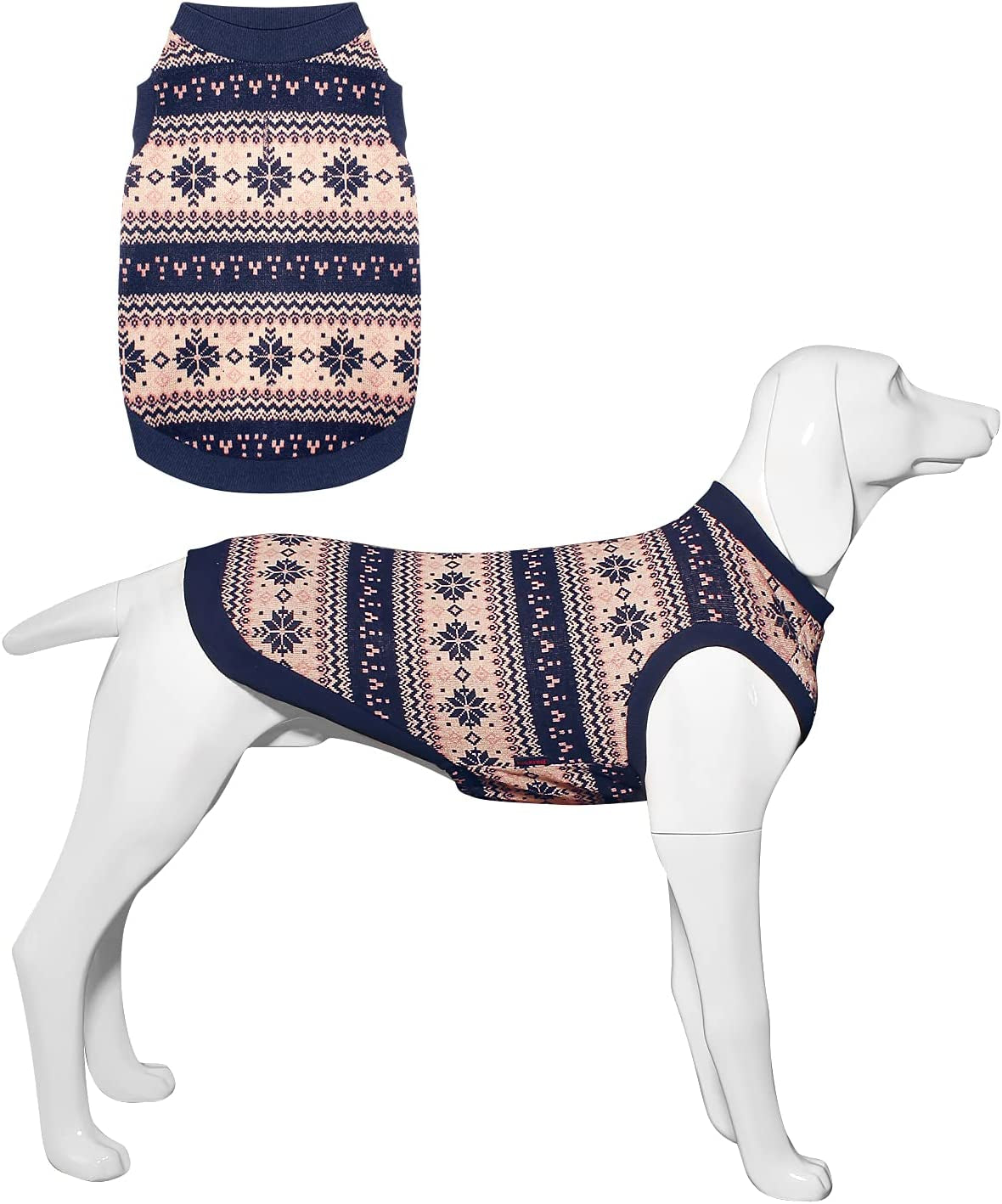 Kickred Dog Sweater Classic Snowflake Pet Knitwear Pullover Vest with Leash Hole, Cold Weather Outfit Winter Clothes for Large Medium Small Dogs Boy Girl Animals & Pet Supplies > Pet Supplies > Dog Supplies > Dog Apparel Kickred Blue Snow Medium 