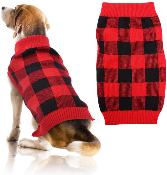 Dog Sweater Vest Turtleneck Dogs Knitted Sweatshirt with Harness Hole，Cold Weather Puppies Grid Pullover Pajamas， Fall Winter Pet Warm Clothes Christmas Costumes for Small Medium Dogs Cats Animals & Pet Supplies > Pet Supplies > Dog Supplies > Dog Apparel QBLEEV Red-Black XL:Chest Girth=22.0"-25.6" 