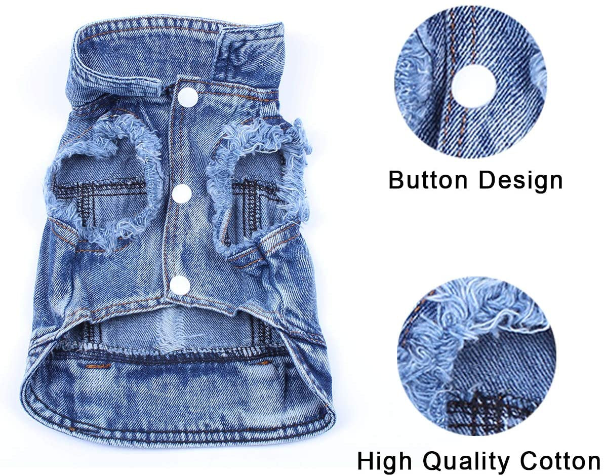 LKEX Dog Jean Jacket, Cool and Soft Shirt, Pet Blue Denim Coat, Classic Lapel Vests, Fashion Clothes for Small Medium Dogs Cats L Animals & Pet Supplies > Pet Supplies > Dog Supplies > Dog Apparel LKEX   