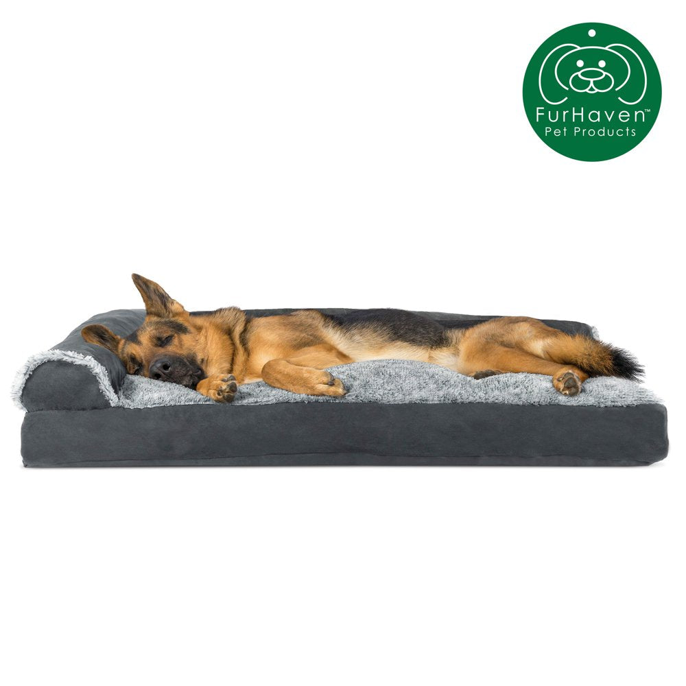 Furhaven Pet Products | Faux Fur & Suede Chaise Lounge Pillow Sofa-Style Pet Bed for Dogs & Cats, Espresso, Jumbo Animals & Pet Supplies > Pet Supplies > Cat Supplies > Cat Beds FurHaven Pet Jumbo Stone Gray 
