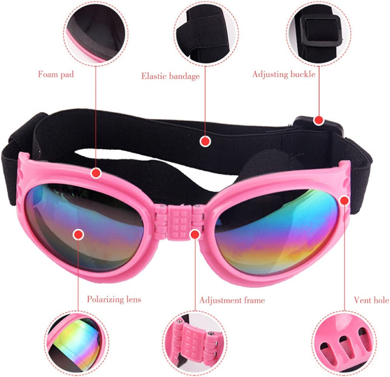 Dog Goggles Pet Sunglasses Adjustable Foldable Eye Wear UV Protection Windproof Polarized Sunglasses for Dogs about over 15 Lbs (Black + Pink) Animals & Pet Supplies > Pet Supplies > Dog Supplies > Dog Apparel COSOC   