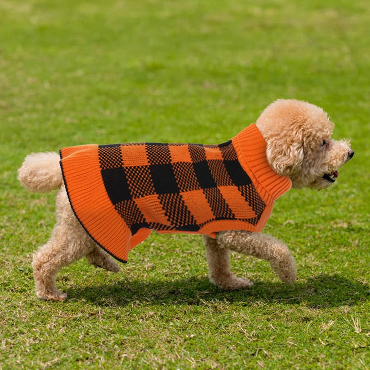 Dog Sweater Dress, Turtleneck Pullover Knitwear Warm Girl Dogs Coat for Fall Winter Cute Classic Plaid Pattern Princess Style Knit Clothes for Small Medium Female Dogs Puppy Leash Hole(Orange Blue) Animals & Pet Supplies > Pet Supplies > Dog Supplies > Dog Apparel LeLePet   