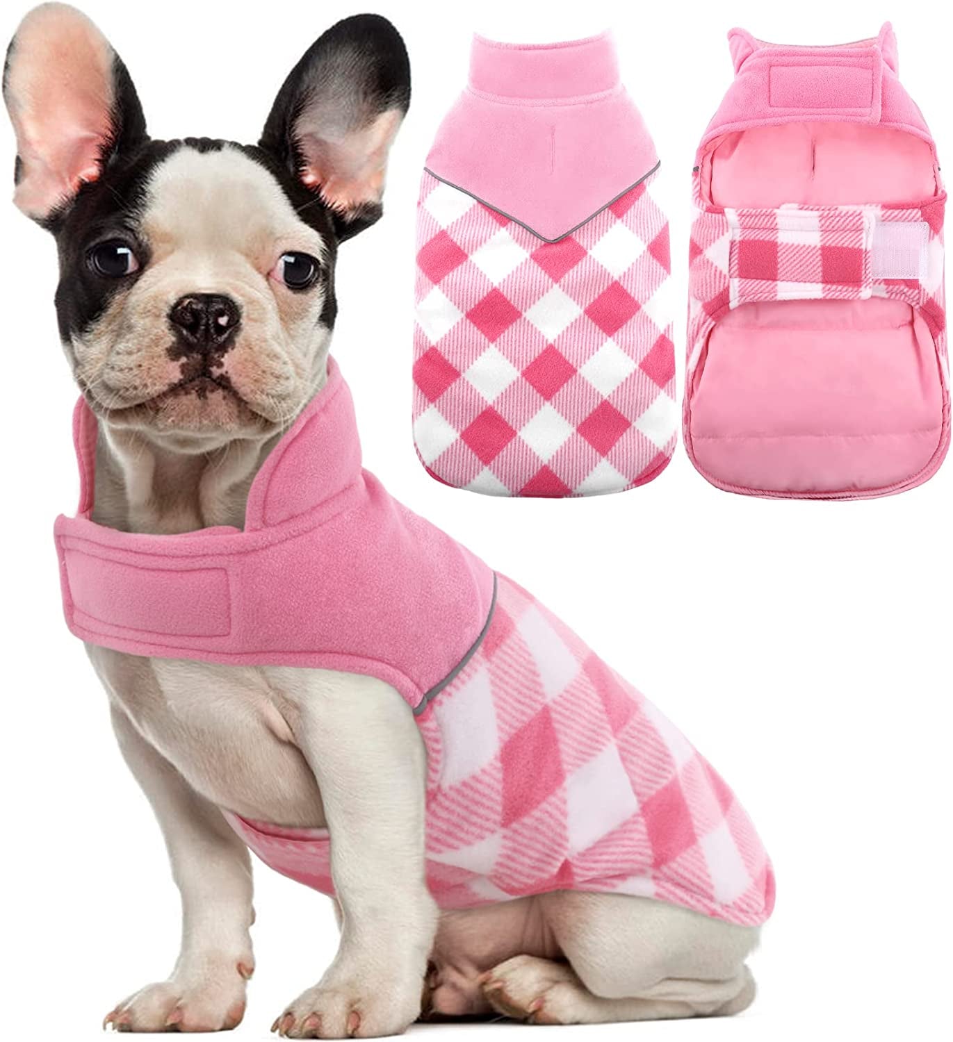 Kuoser Dog Winter Coat, Reversible Cold Weather Dog Jacket, Soft Warm Plaid Dog Coats, Puppy Waterproof Thickened Vest Windproof Outdoor Apparel for Small Medium and Large Dogs