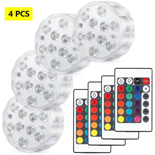Submersible LED Lights Pond Fountain Lights Waterproof Pool Lighting Underwater LED Lights with Remote and Suction Cups for Aquarium Vase Wedding Halloween Decor, 4PCS Animals & Pet Supplies > Pet Supplies > Fish Supplies > Aquarium Lighting HUA TRADE 4 Pack  