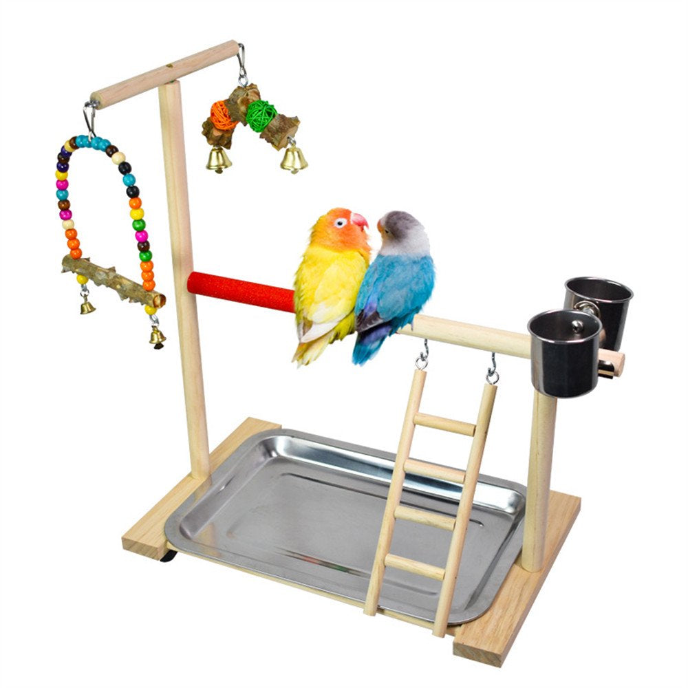 Parrot Play Stands with Cup Toys Tray Bird Swing Climbing Hanging Bridge Ladder Wood Cockatiel Playground for Birds Perches Animals & Pet Supplies > Pet Supplies > Bird Supplies > Bird Ladders & Perches DEXIN   