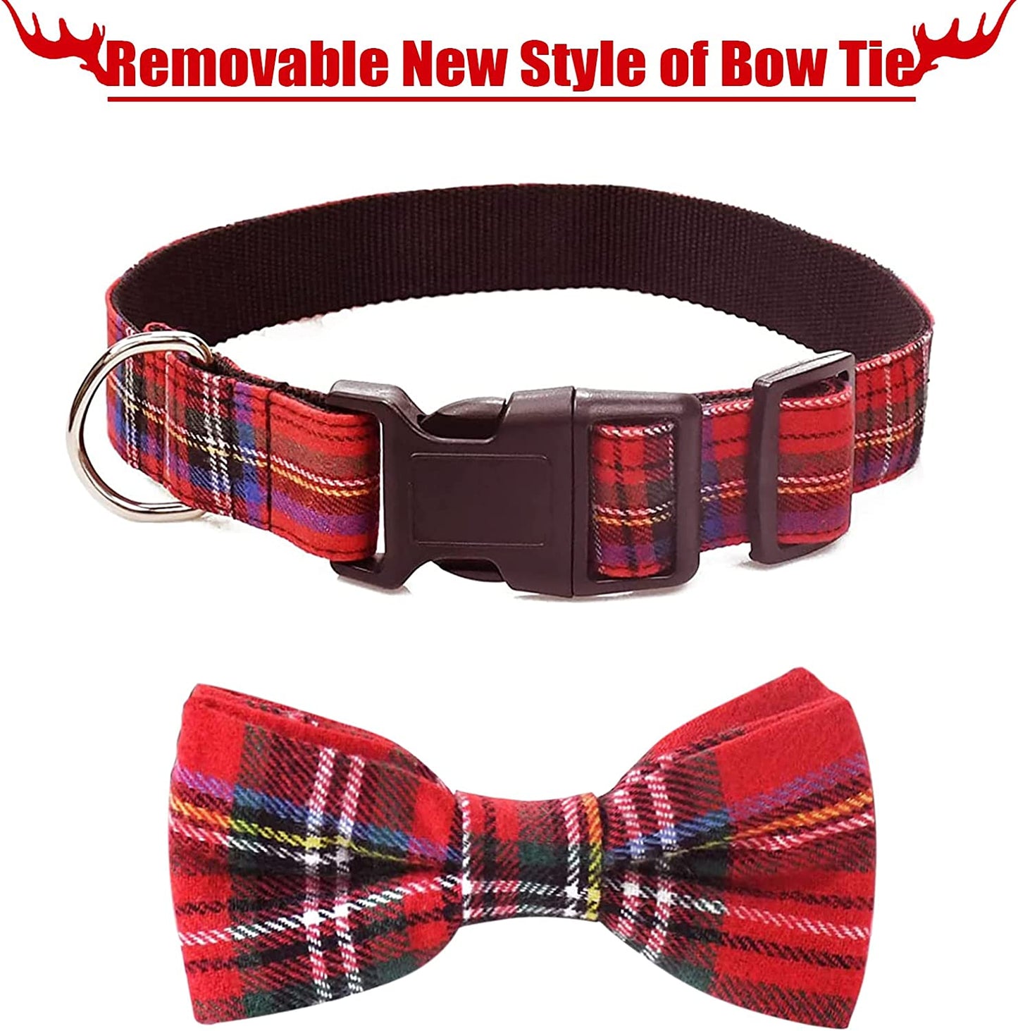 Malier Dog Collar with Bow Tie, Christmas Classic Plaid Snowflake Dog Collar Holiday for Small Medium Large Dogs Cats Pets (Scotland Red Plaid, Medium) Animals & Pet Supplies > Pet Supplies > Dog Supplies > Dog Apparel Malier   
