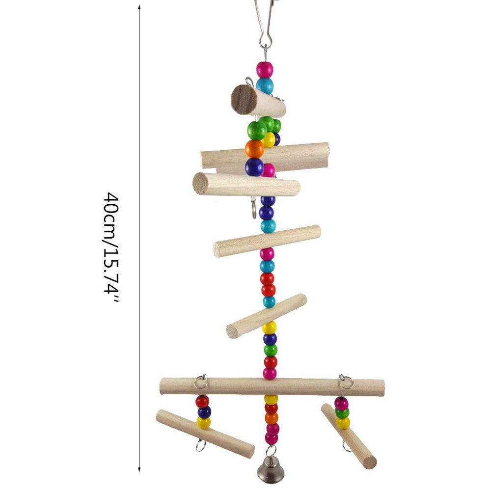 Bird Cage Toys Parrot Wood Perch Toy Colorful Wooden Beads Ladder Stand Chewing Toy for Cockatiels Parakeets Conures Animals & Pet Supplies > Pet Supplies > Bird Supplies > Bird Ladders & Perches BYDEZCON   