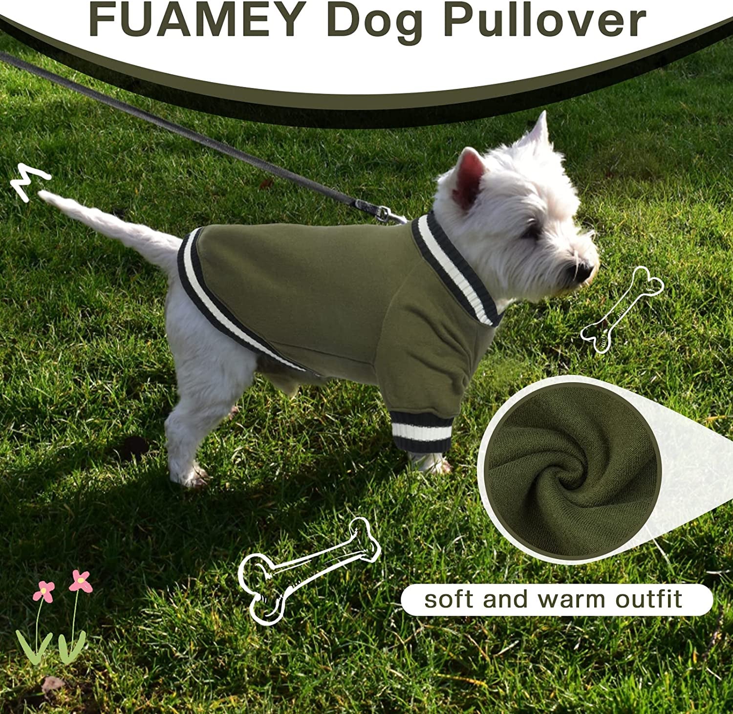 FUAMEY Dog Pullover Sweater, Dog Winter Coat Cold Weather Outfit Dog Clothes Warm Dog Jacket Small Medium Large Dog Winter Vest Easy on Puppy Boy Girl Sweater Animals & Pet Supplies > Pet Supplies > Dog Supplies > Dog Apparel FUAMEY   