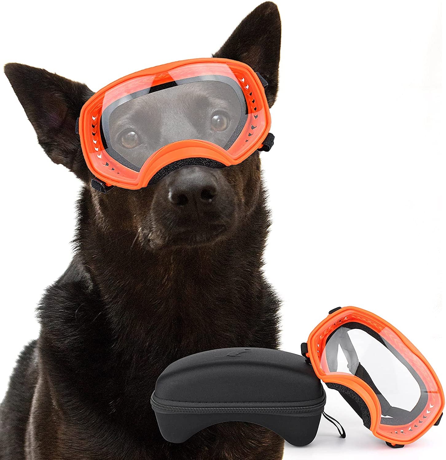 NAMSAN Dog Goggles Clear Lens for Medium-Large Breed UV Protection Dog Sunglasses Anti-Fog Windproof Transparent Lens for Outdoor Dogs Eye Safety, Black Animals & Pet Supplies > Pet Supplies > Dog Supplies > Dog Apparel Namsan Orange  