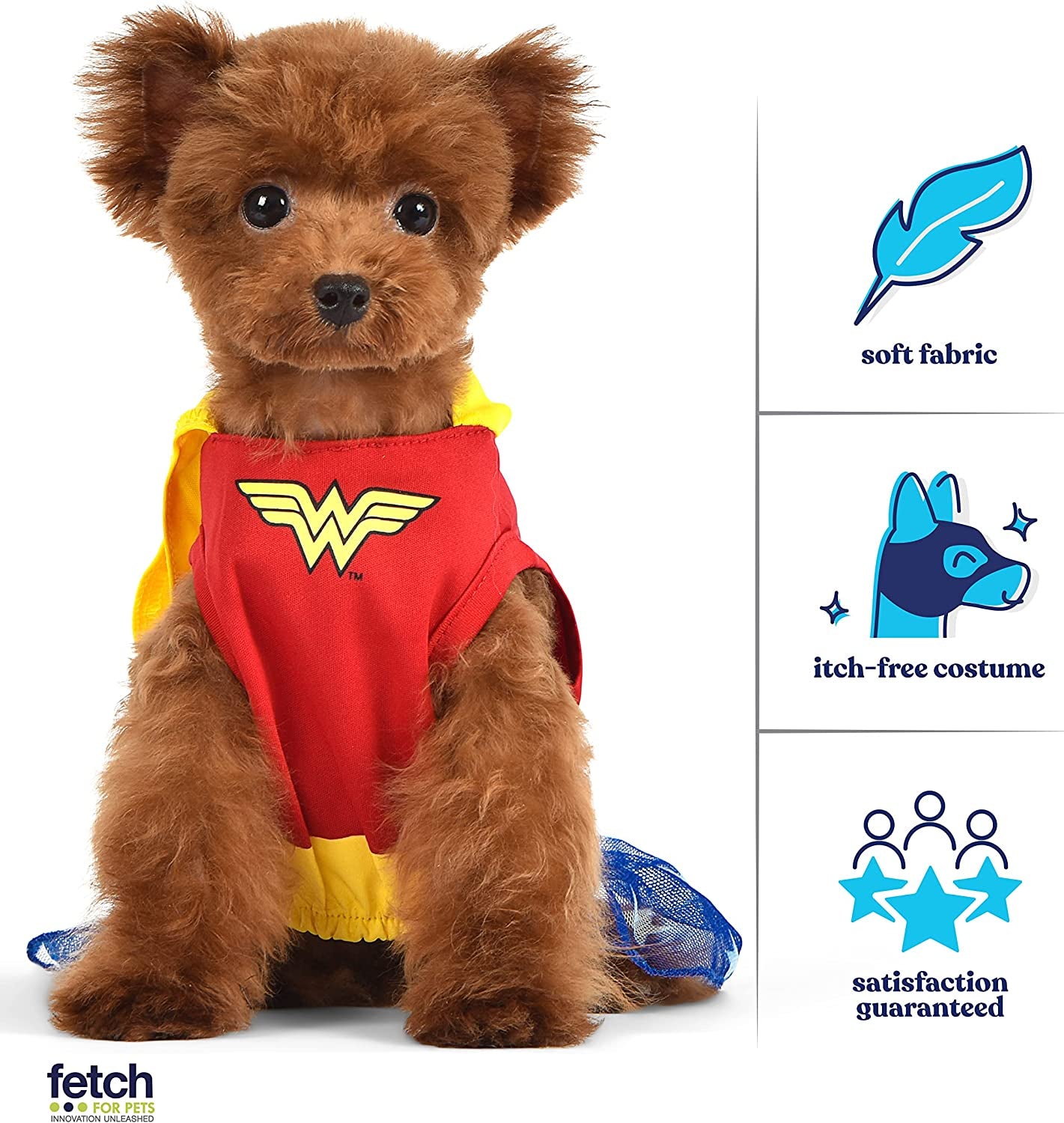 DC Comics Wonder Woman Dog Costume, X-Small (XS) | Hooded Superhero Costume for Dogs | Red, Yellow, Blue Wonder Woman Costume Dog Halloween Costumes for Small Dogs | See Sizing Chart for More Info