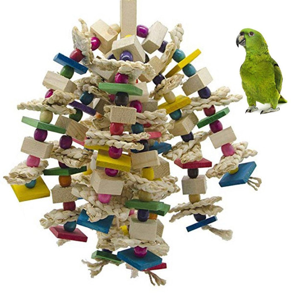 Visland Parrot Bird Toys-Natural Wood Bird Block Toys Bird Chewing Toy Hanging Bird Bite Toys for Macaws African Grey Parrot Cockatiel Conures Cockatiels Big & Medium Birds Animals & Pet Supplies > Pet Supplies > Bird Supplies > Bird Toys Visland   