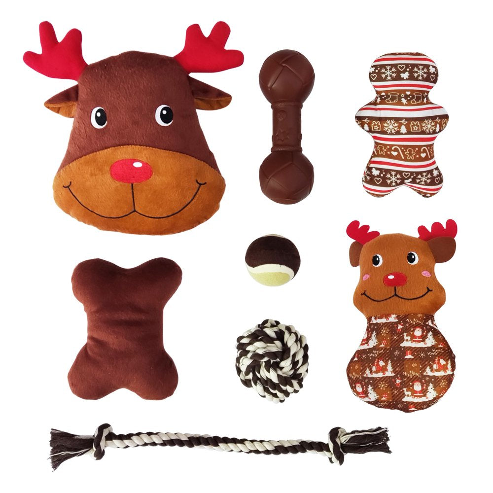 Vibrant Life Holiday 8 Piece Large Dog Toy Stocking Gift Set, Brown
