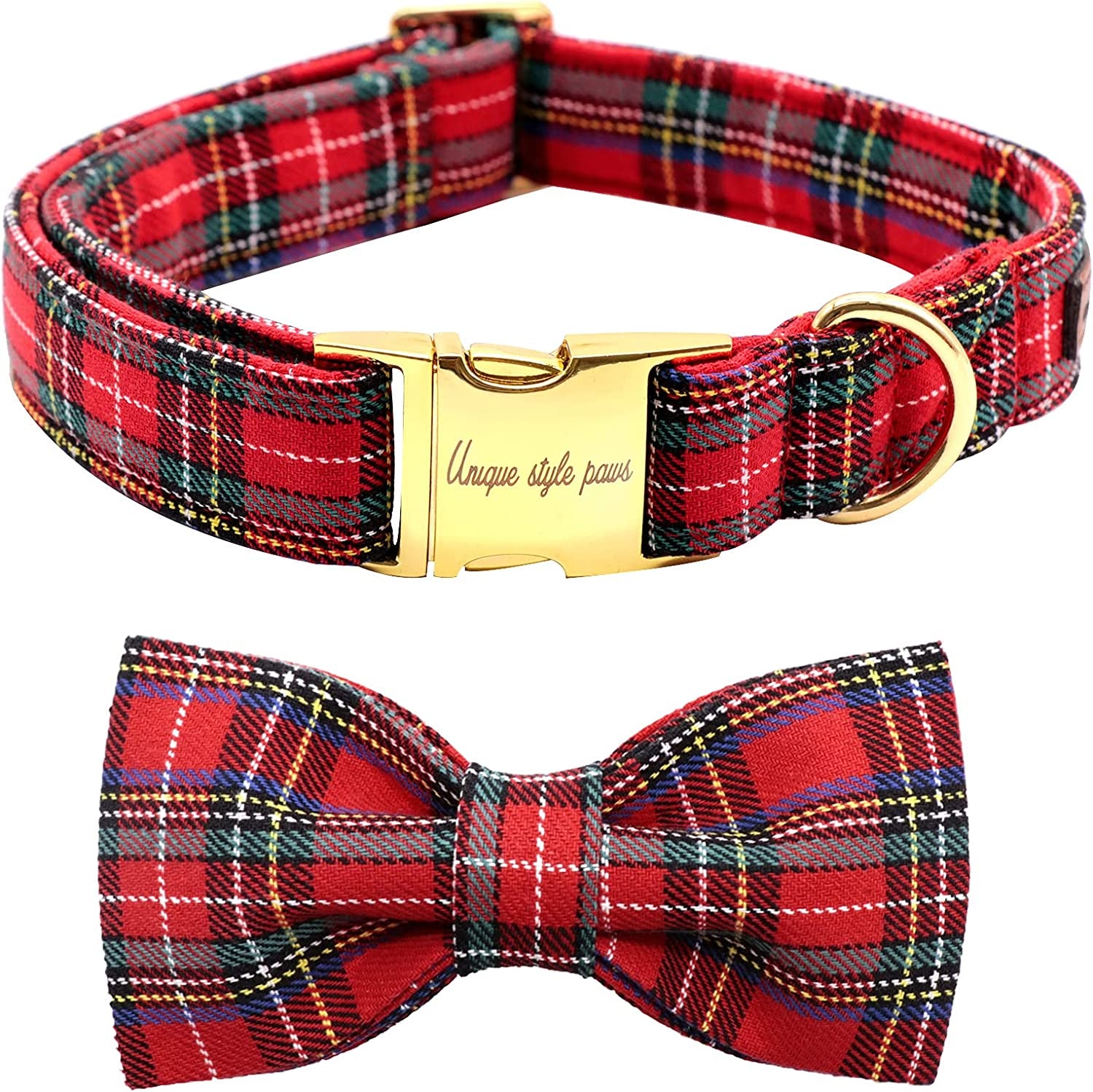 Unique Style Paws Dog Collar Bow Tie Collar Adjustable Collars for Dogs and Cats Small Medium Large Animals & Pet Supplies > Pet Supplies > Dog Supplies > Dog Apparel Unique style paws Christmas Grid X-Large (Pack of 1) 