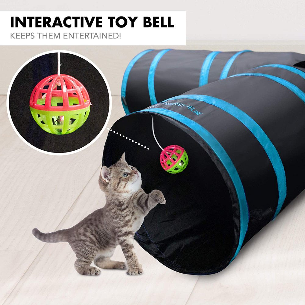 Purrfect Feline - 4 Way Cat Tunnel and Crinkle Cat Toy - Interactive Cat Toy with Cat Ball - Cat Supplies for Indoor Cats - Suitable for Ferrets, Rabbits or Small Dogs - Light Blue - XL Animals & Pet Supplies > Pet Supplies > Cat Supplies > Cat Toys Downtown Pet Supply   