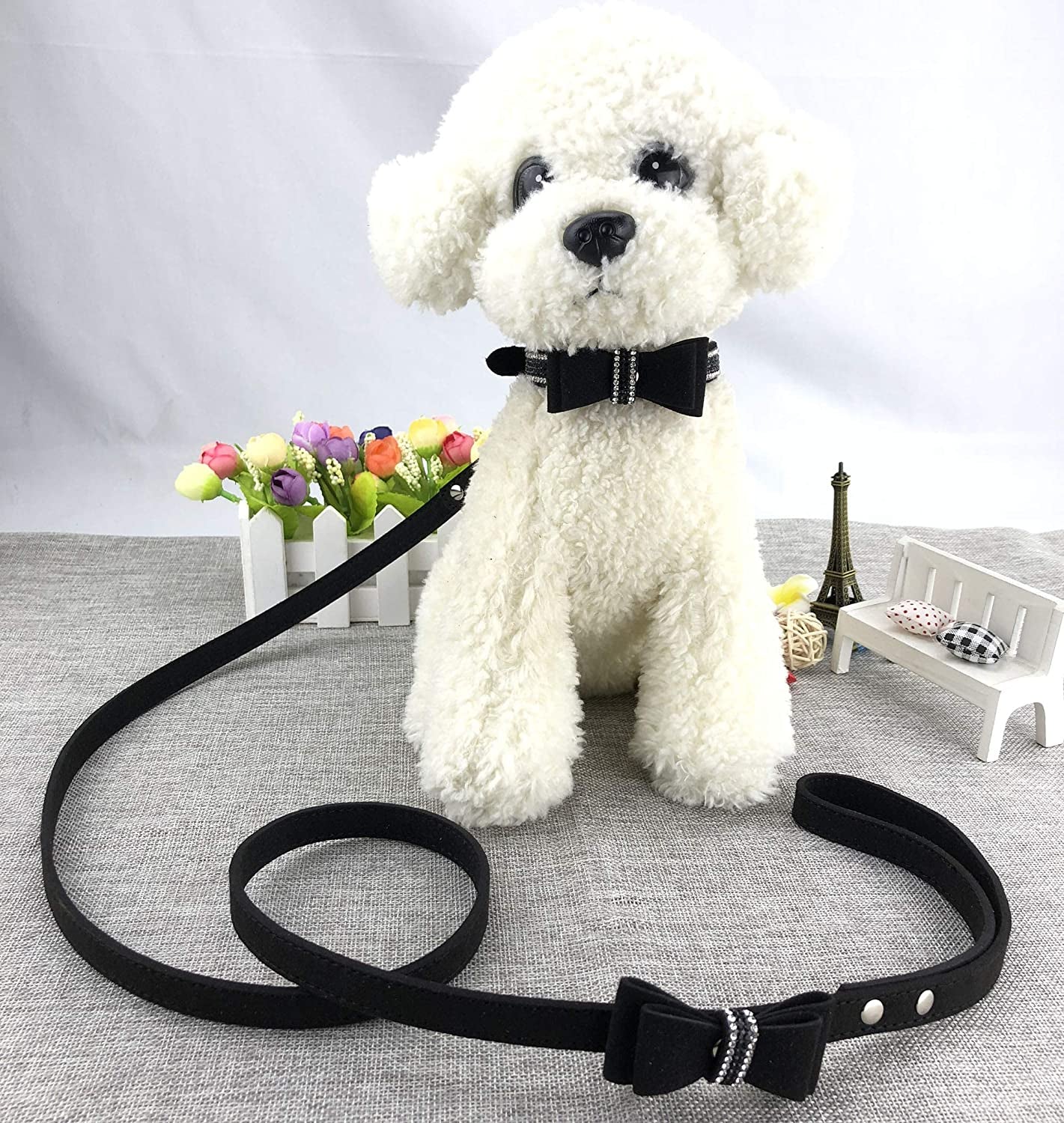 Newtensina Soft Bow Ties Dog Collar and Leash Set Cute Bow Ties Collar with Diamante for Dogs Cats - Black - XS Animals & Pet Supplies > Pet Supplies > Dog Supplies > Dog Apparel Newtensina   