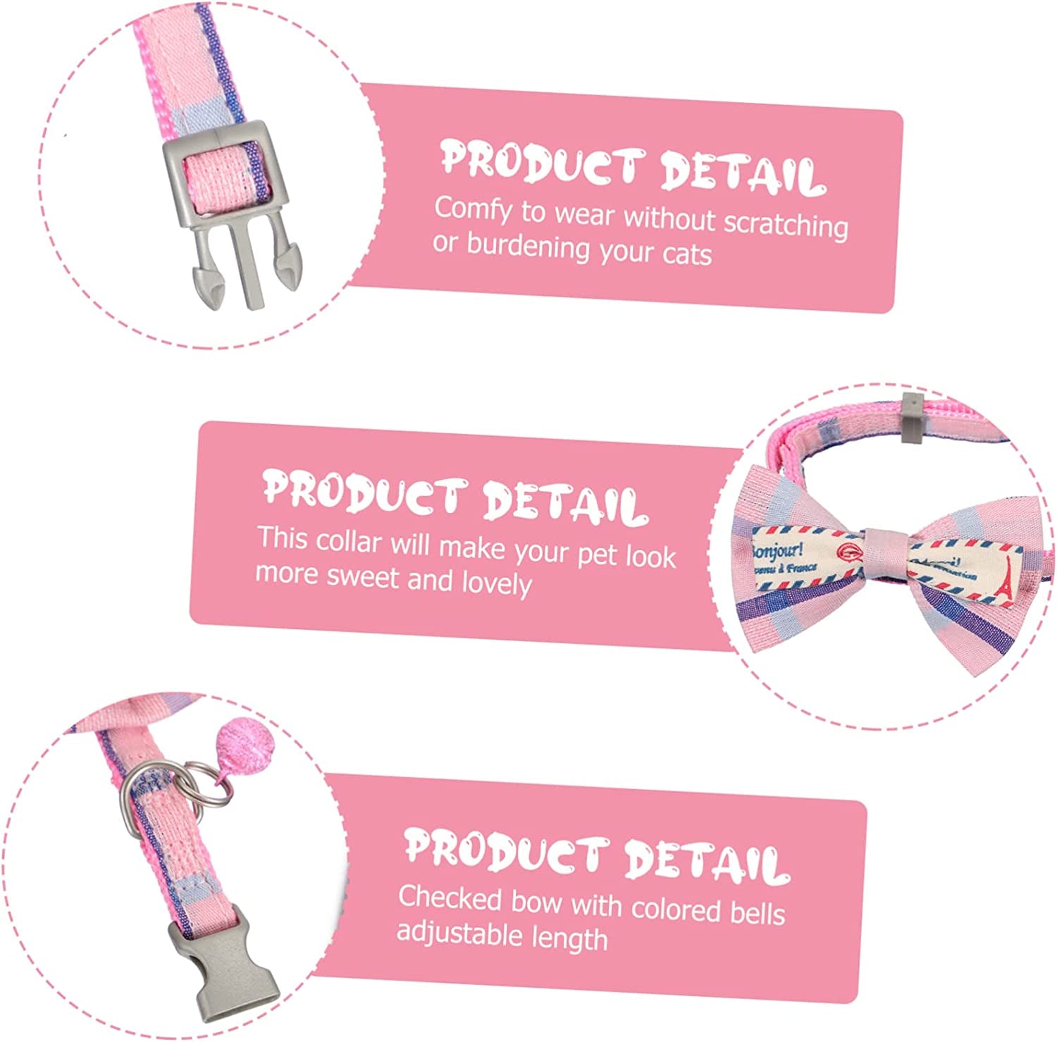 GLSTOY Pet Bow Kitten Collars Puppy Collars Decorative Dog Collar Pet Necklace Bow Tie Dog Collar with Bow Lovely Pet Collar Premium Kitten Collar Delicate Kitten Collar Pink Dog Bell Animals & Pet Supplies > Pet Supplies > Dog Supplies > Dog Apparel GLSTOY   