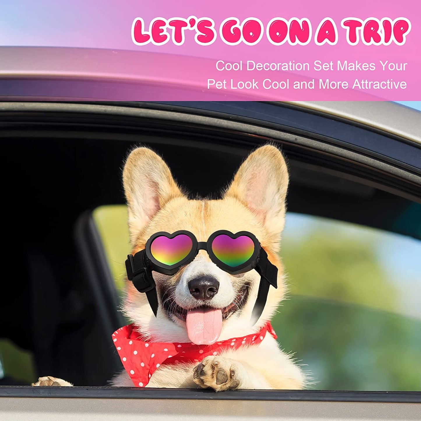 2 Pcs Dog Sunglasses Heart Shape Dog Goggles Small Medium Breed Dog Eye Protection Goggles anti Fog Glasses with Adjustable Strap for Dog Pet Windproof Foldable Eye Wear (Black, Pink) Animals & Pet Supplies > Pet Supplies > Dog Supplies > Dog Apparel Geelin   