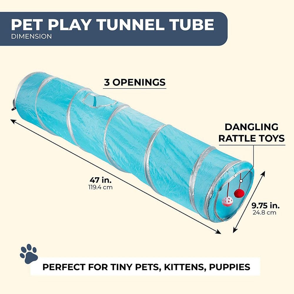 Teal Blue Dog and Cat Agility Tunnel for Outdoor Pets Training and Exercise, 9.75 X 47 In.