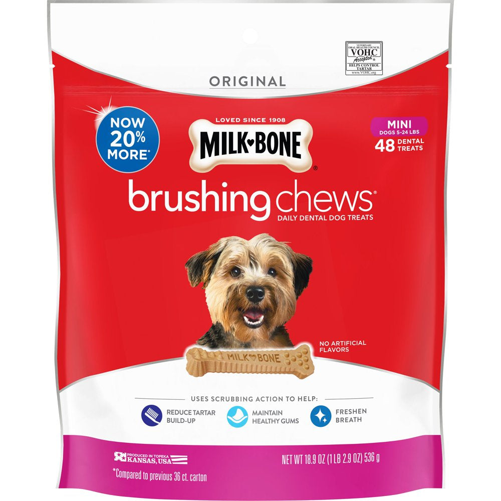 Milk-Bone Brushing Chews Daily Dental Dog Treats, Mini, 7.1 Oz., 18 Bones per Bag Animals & Pet Supplies > Pet Supplies > Dog Supplies > Dog Treats The J.M. Smucker Company 18.9 oz  