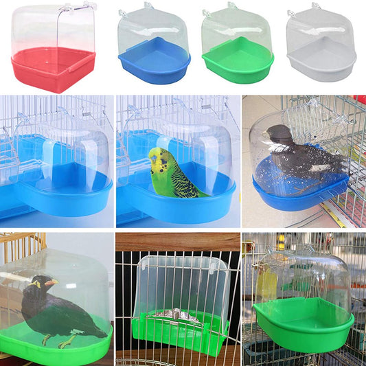 Pet Bird Cage Bath, Parrot Bath Box Accessory Supplies Hanging Bathing Tub for Small Pet Birds Canary Budgies Cockatiel Lovebird Animals & Pet Supplies > Pet Supplies > Bird Supplies > Bird Cage Accessories Manunclaims White  