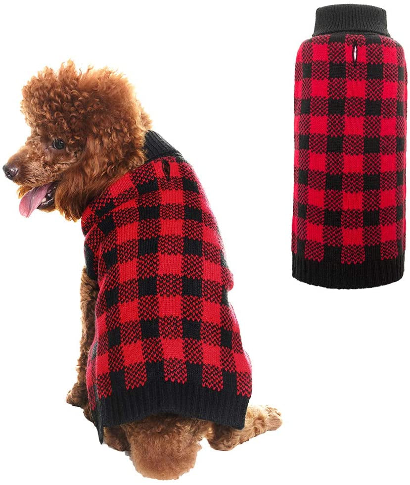 PUPTECK Dog Sweater Plaid Pet Cat Winter Knitwear Warm Clothes Blue & Black Extra Small Animals & Pet Supplies > Pet Supplies > Dog Supplies > Dog Apparel Beibao Red & Black Small (Pack of 1) 