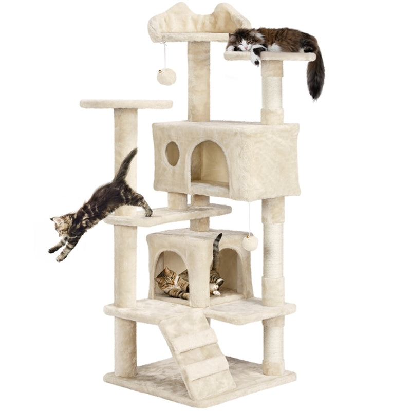 Easyfashion 54.5"H Cat Tree Tower Condo Scratching Post Kitten Furniture Dark Gray Animals & Pet Supplies > Pet Supplies > Cat Supplies > Cat Furniture Easyfashion Beige  