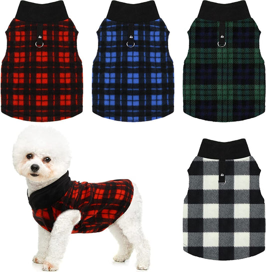 Qesonoo Fleece Vest Dog Sweater Set of 4 Buffalo Plaid Dog Pullover Warm Jacket Winter Pet Clothes with Leash Ring for Small Dog Cat (Large) Animals & Pet Supplies > Pet Supplies > Dog Supplies > Dog Apparel Qesonoo Hamify Small  