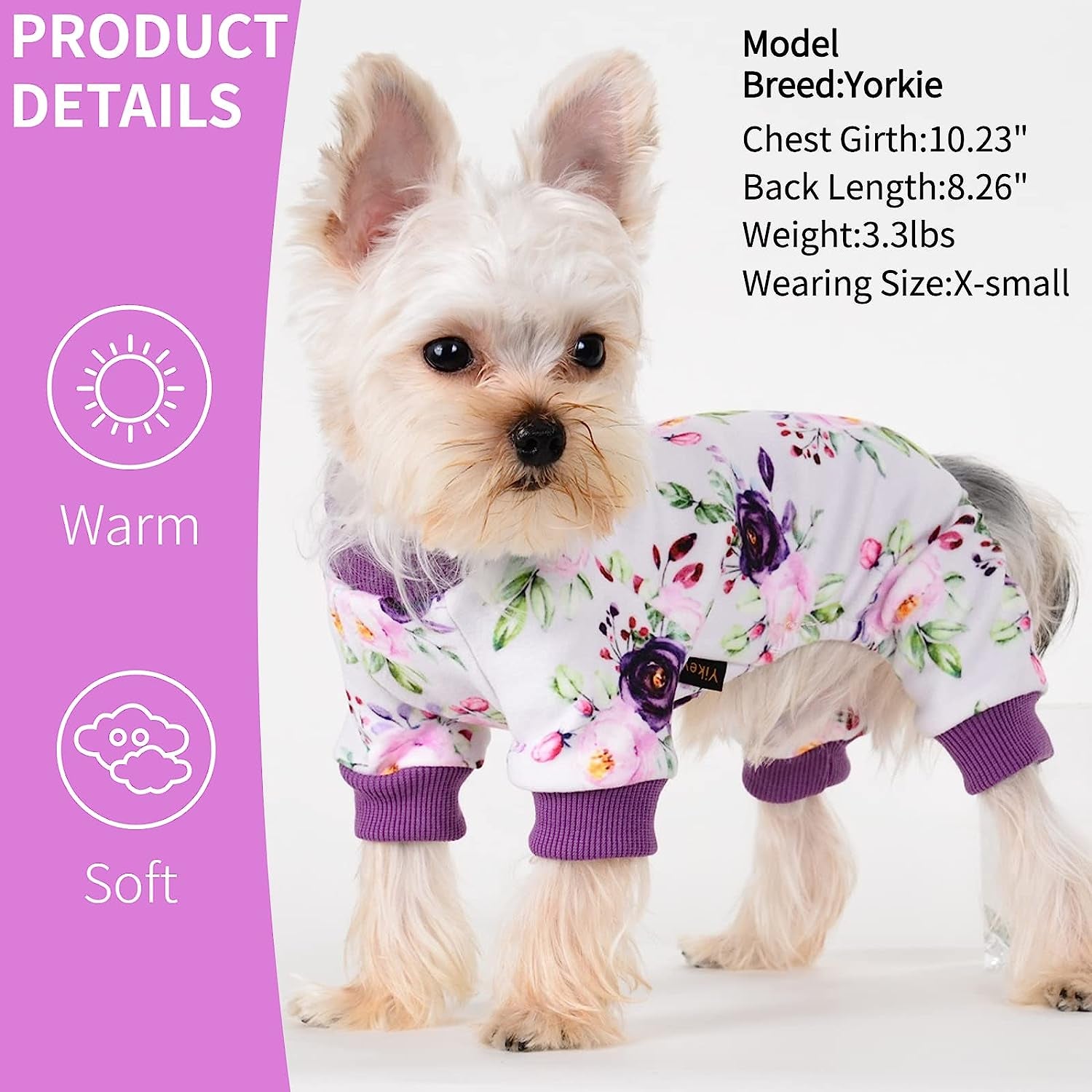 Yikeyo Dog Pajamas, Fall Winter Pink Dog Clothes for Small Medium Dogs Girl, Cat Apparel Outfit (Purple, X-Small) Animals & Pet Supplies > Pet Supplies > Dog Supplies > Dog Apparel Yikeyo   